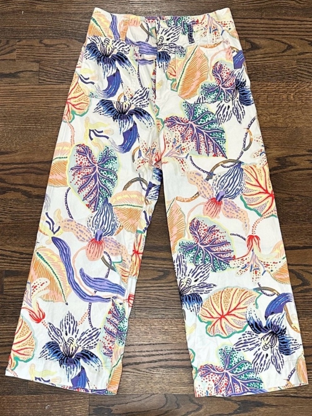 Anthropologie Floral Wide-Leg Pants - White, Blue, Purple, Orange, Green, Pink